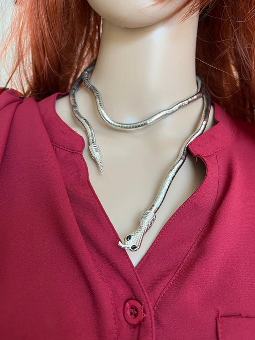 Silver snake necklace choker silver chunky choker big silver necklace , silver statement necklace, oversized , silver large necklace cobra