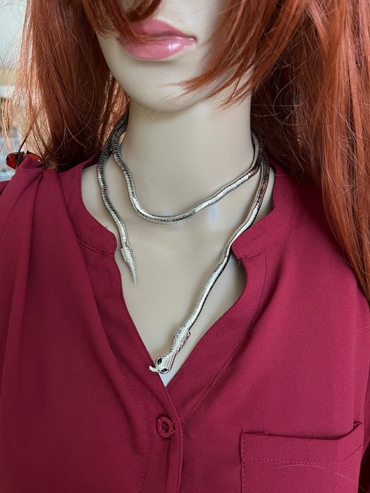 Silver snake necklace choker silver chunky choker big silver necklace , silver statement necklace, oversized , silver large necklace cobra