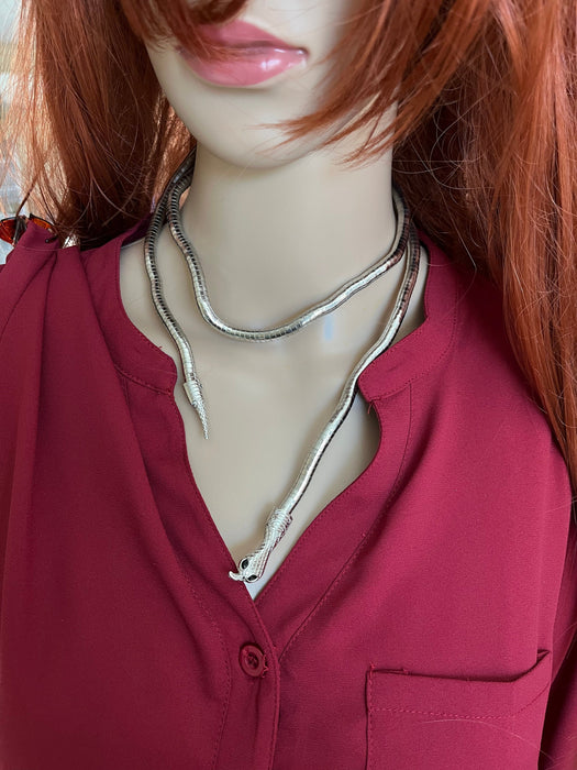 Silver snake necklace choker silver chunky choker big silver necklace , silver statement necklace, oversized , silver large necklace cobra