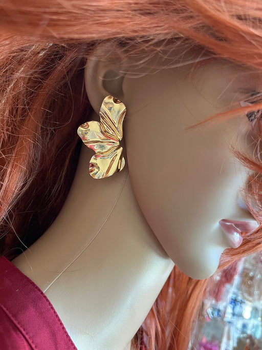 Big Gold petal earrings , gold studs large , bold gold stud earring , chunky gold earrings , abstract leaf flower gold studs