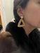Wood earrings , rattan handwoven triangle statement earrings , light brown earring , big , beach earrings , gold boho earring bohemian