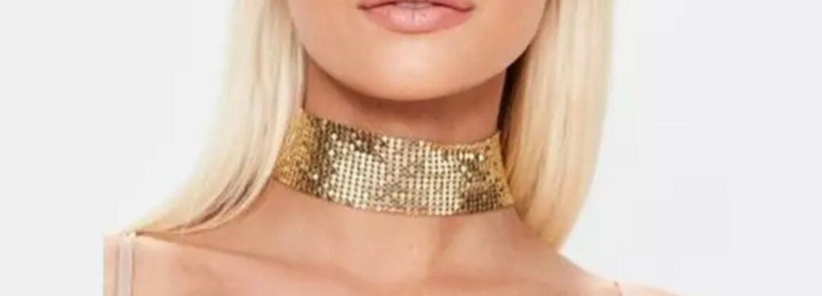 Chunky gold necklace , gold mesh choker , big gold necklace , gold statement necklace, gold large necklace