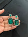 Dark Green earrings , tear drop forest green crystal Rhinestone rectangle Crystal Pageant green Earrings