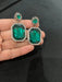 Dark Green earrings , tear drop forest green crystal Rhinestone rectangle Crystal Pageant green Earrings