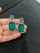 Dark Green earrings , tear drop forest green crystal Rhinestone rectangle Crystal Pageant green Earrings