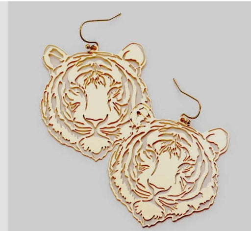 Tiger earrings, gold Tiger mascot earrings, auburn tigers , go tigers , cheetah earrings gold filigree animal