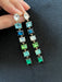 Big Blue and green earrings ,large Emerald earrings , green crystal earrings, blue chandelier rhinestone earrings crystal teal