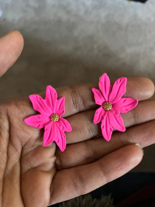 Hot pink stud earrings , pink stud earrings , fuchsia flower earrings , neon pink studs , chunky bright pink flower