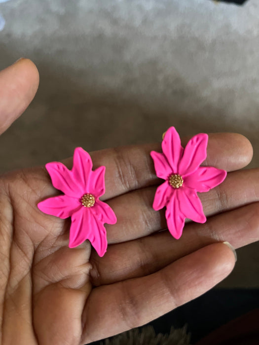 Hot pink stud earrings , pink stud earrings , fuchsia flower earrings , neon pink studs , chunky bright pink flower