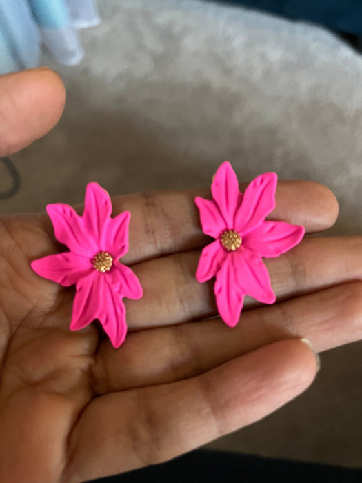 Hot pink stud earrings , pink stud earrings , fuchsia flower earrings , neon pink studs , chunky bright pink flower