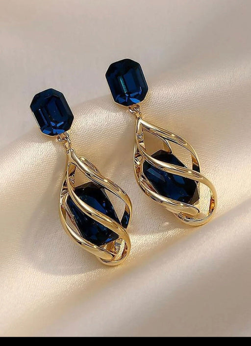 navy blue earrings , navy blue gold chandelier earring , dark blue wedding earring , navy crystal earrings , navy blue earrings