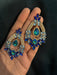 Big Blue earrings ,large Royal blue earrings , light blue crystal earrings, blue chandelier rhinestone earrings crystal aquamarine