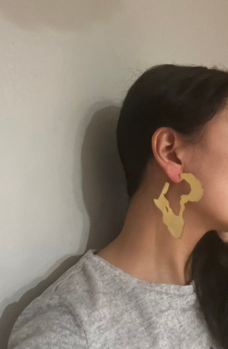 Large gold Africa earrings , huge gold hoops , big gold hoop earrings , chunky Africa map gold hoop earrings