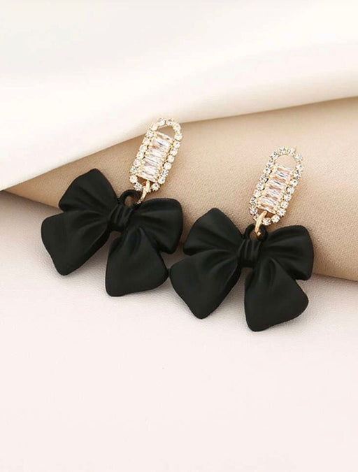 Black Bow knot earrings, black crystal earrings, black earrings, black rhinestone earrings pageant