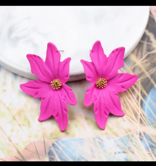 Hot pink stud earrings , pink stud earrings , fuchsia flower earrings , neon pink studs , chunky bright pink flower