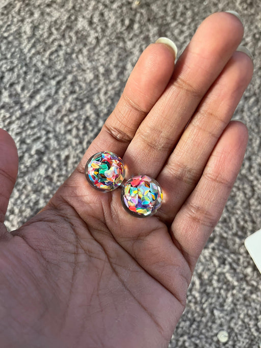 Confetti stud earrings , abstract earrings , geometric earring stud , clear round studs bubble ball