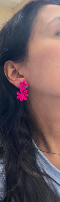 Hot pink earrings , dark pink resin earrings , fuchsia earrings , fuchsia flower earrings , chunky pink earrings ,pink flower statement