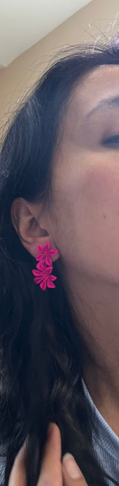 Hot pink earrings , dark pink resin earrings , fuchsia earrings , fuchsia flower earrings , chunky pink earrings ,pink flower statement