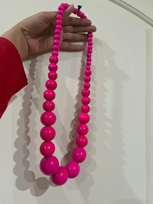 Hot pink bead necklace big chunky fat large long bright pink necklace