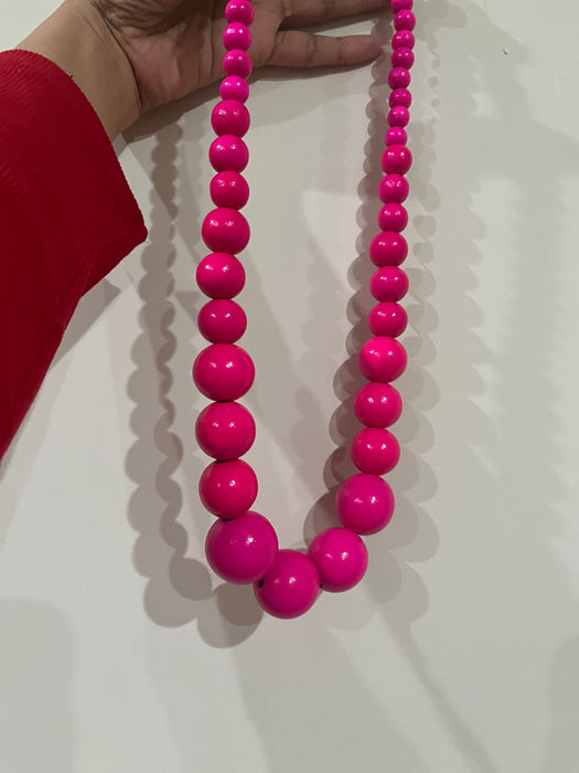 Hot pink bead necklace big chunky fat large long bright pink necklace