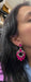 Pink rhinestone earring , long magenta fuchsia earrings , big dark pink crystal earring , large bright pink earring