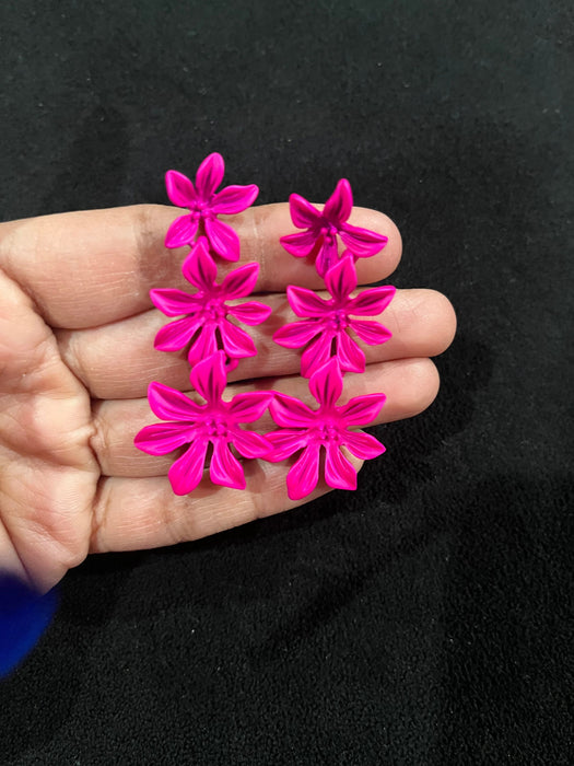 Fuchsia pink earrings , pink flower earrings , bright pink floral earring , long fuchsia earrings pageant wedding