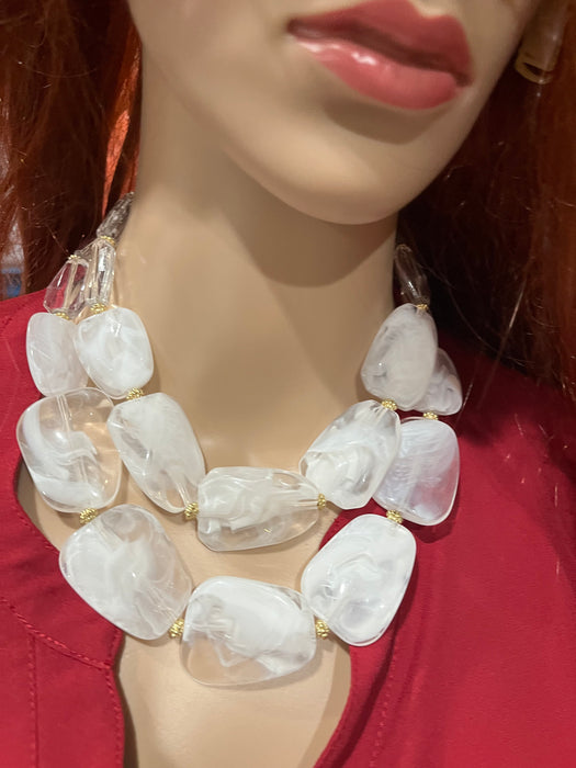 Large bead necklace , big plastic white necklace , statement necklace , chunky bead necklace , clear white bead necklace , chunky fat big