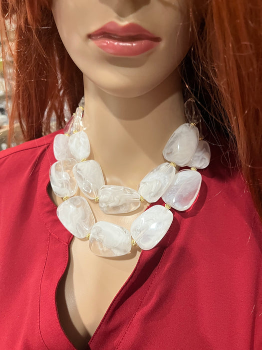 Large bead necklace , big plastic white necklace , statement necklace , chunky bead necklace , clear white bead necklace , chunky fat big