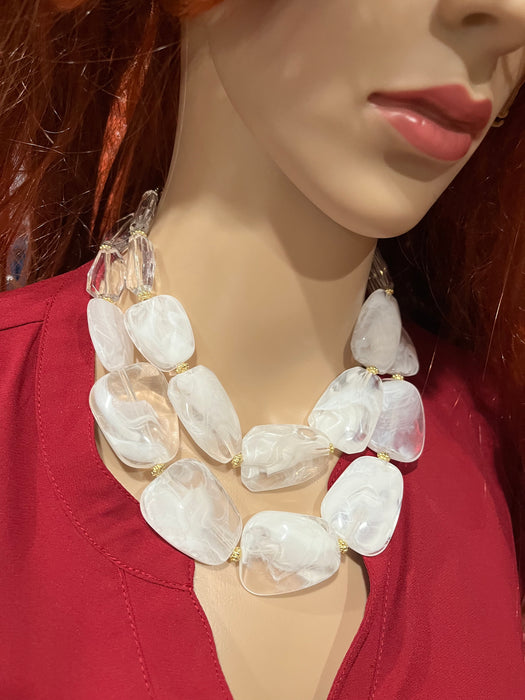 Large bead necklace , big plastic white necklace , statement necklace , chunky bead necklace , clear white bead necklace , chunky fat big