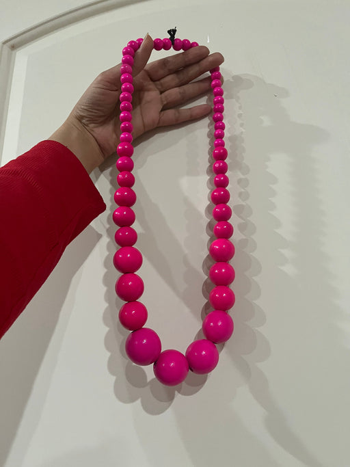 Hot pink bead necklace big chunky fat large long bright pink necklace