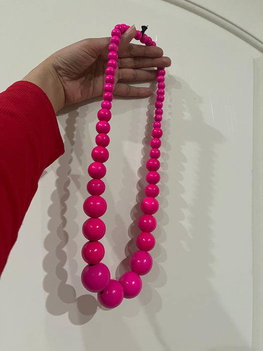 Hot pink bead necklace big chunky fat large long bright pink necklace