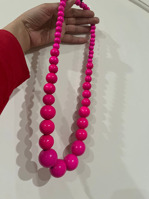 Hot pink bead necklace big chunky fat large long bright pink necklace