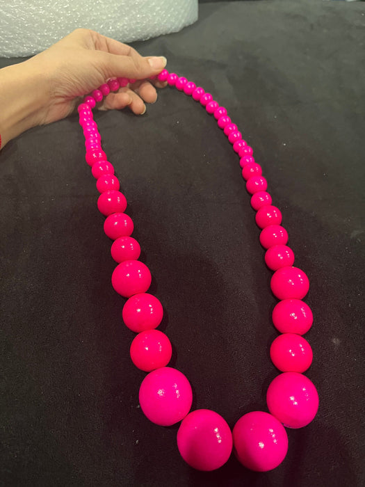 Hot pink bead necklace big chunky fat large long bright pink necklace