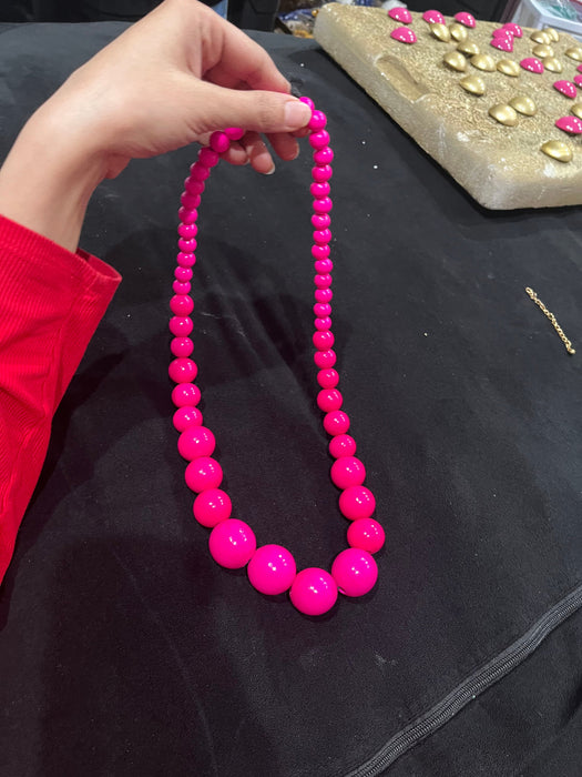 Hot pink bead necklace big chunky fat large long bright pink necklace