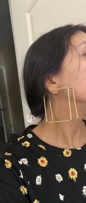 Large gold hoop earrings , huge gold hoops , big gold hoop earrings , chunky square gold hoop earrings