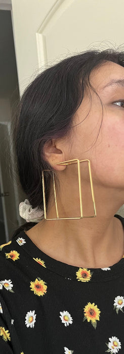 Large gold hoop earrings , huge gold hoops , big gold hoop earrings , chunky square gold hoop earrings