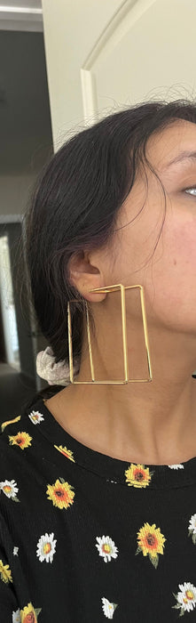 Large gold hoop earrings , huge gold hoops , big gold hoop earrings , chunky square gold hoop earrings