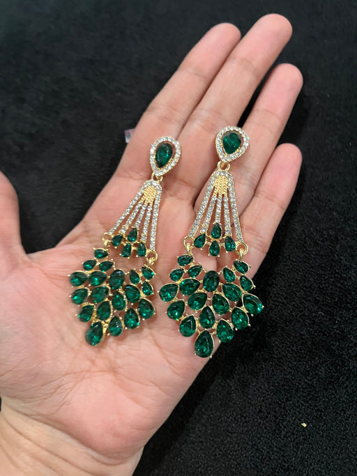 Green Crystal earrings , large green earrings , green and gold tone rhinestone earrings , emerald earrings , green earrings