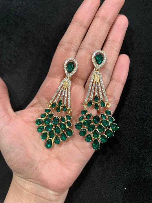 Green Crystal earrings , large green earrings , green and gold tone rhinestone earrings , emerald earrings , green earrings