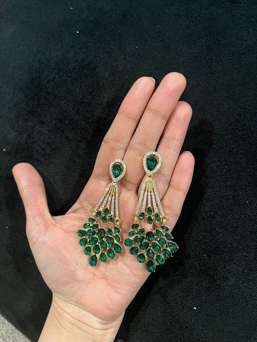 Green Crystal earrings , large green earrings , green and gold tone rhinestone earrings , emerald earrings , green earrings