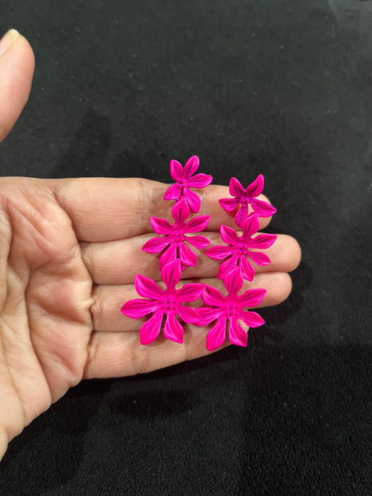 Fuchsia pink earrings , pink flower earrings , bright pink floral earring , long fuchsia earrings pageant wedding