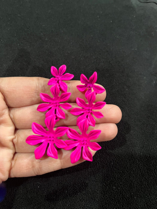 Fuchsia pink earrings , pink flower earrings , bright pink floral earring , long fuchsia earrings pageant wedding