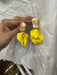 Yellow earrings , yellow flower earrings , yellow petal earrings , acrylic yellow earrings , yellow rose petal earring