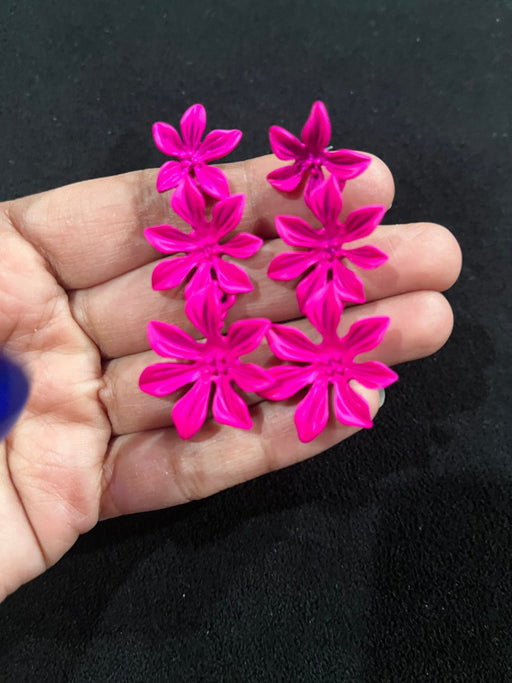 Fuchsia pink earrings , pink flower earrings , bright pink floral earring , long fuchsia earrings pageant wedding