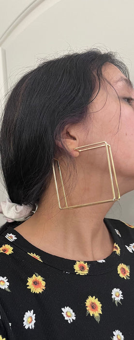 Large gold hoop earrings , huge gold hoops , big gold hoop earrings , chunky square gold hoop earrings