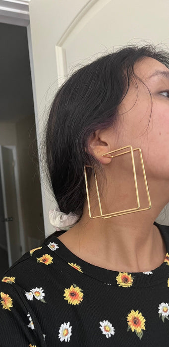 Large gold hoop earrings , huge gold hoops , big gold hoop earrings , chunky square gold hoop earrings