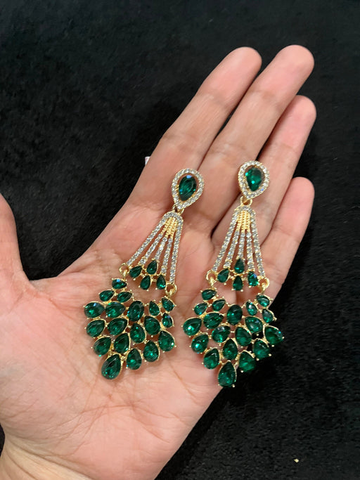 Green Crystal earrings , large green earrings , green and gold tone rhinestone earrings , emerald earrings , green earrings