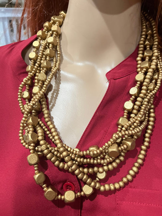 Chunky gold necklace, gold multilayered necklace gold statement necklace, big oversized gold necklace bronze brown