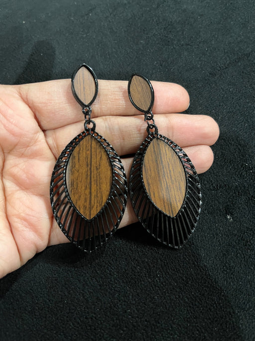 Brown statement earrings , big chocolate brown earrings , long brown petal leaf earrings , big brown black abstract earrings