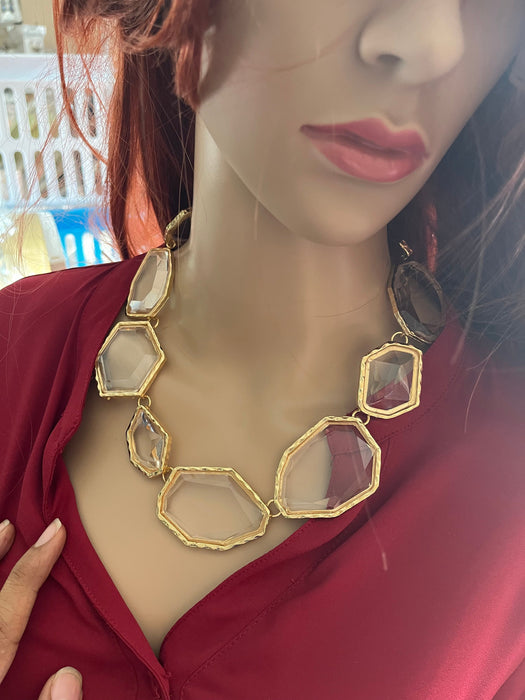 Chunky gold necklace, clear big Link big necklace , gold statement necklace, oversized , gold large necklace 212